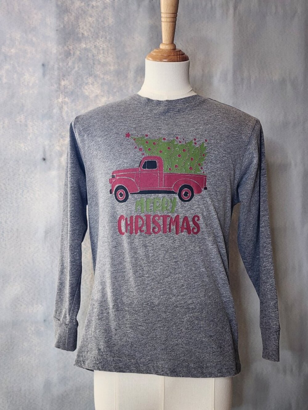 LAT Apparel youth Merry Christmas truck gray long sleeve tee shirt size small - Picture 7 of 7